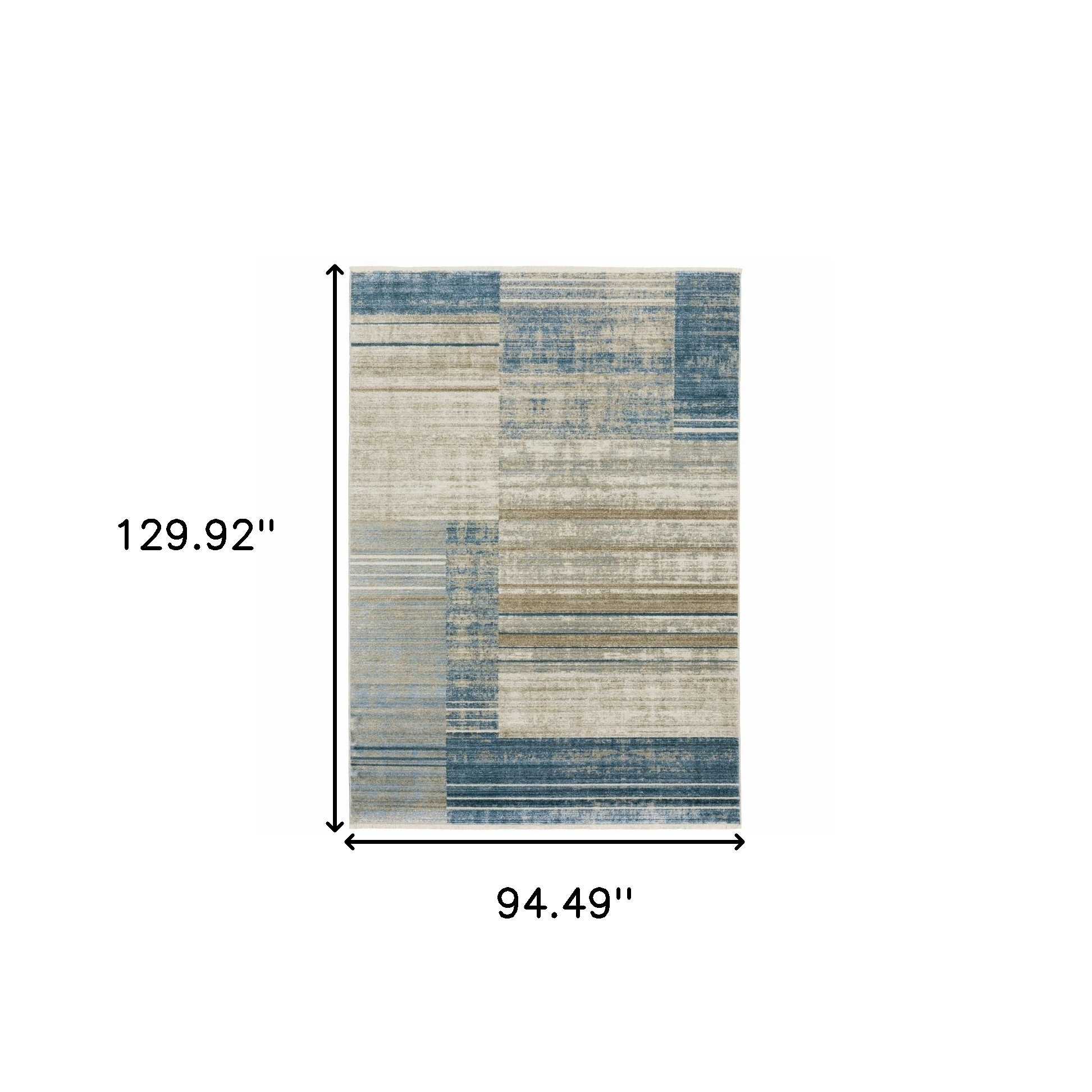 8" X 11" Blue Dark Blue Teal Grey Ivory Beige And Tan Geometric Power Loom Stain Resistant Area Rug With Fringe