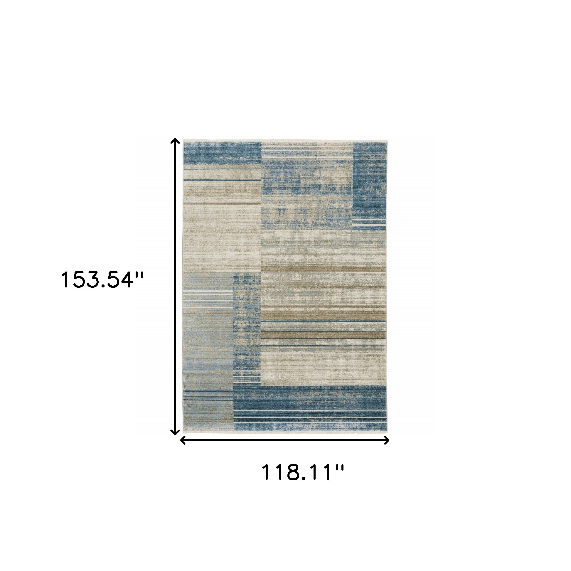 10" X 13" Blue Dark Blue Teal Grey Ivory Beige And Tan Geometric Power Loom Stain Resistant Area Rug With Fringe