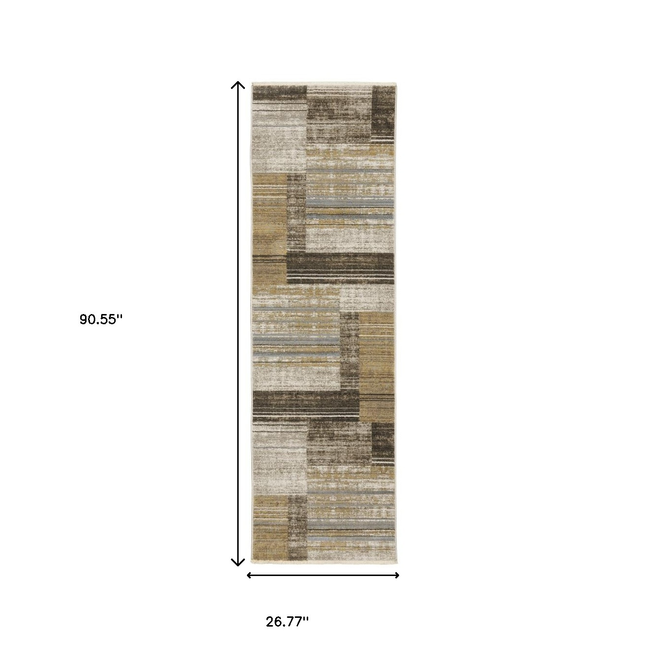 8" Beige and Charcoal Geometric Power Loom Runner Rug