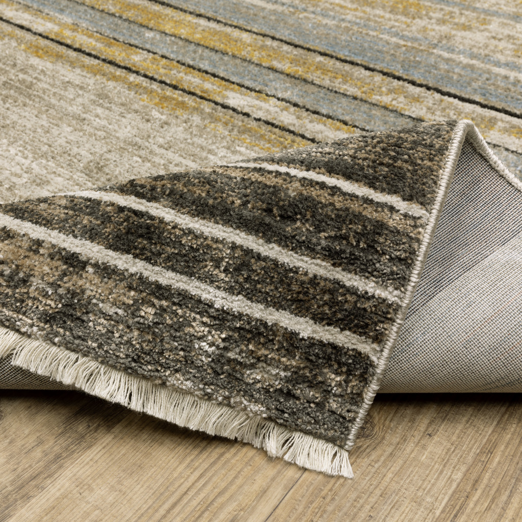 8" Beige and Charcoal Geometric Power Loom Runner Rug