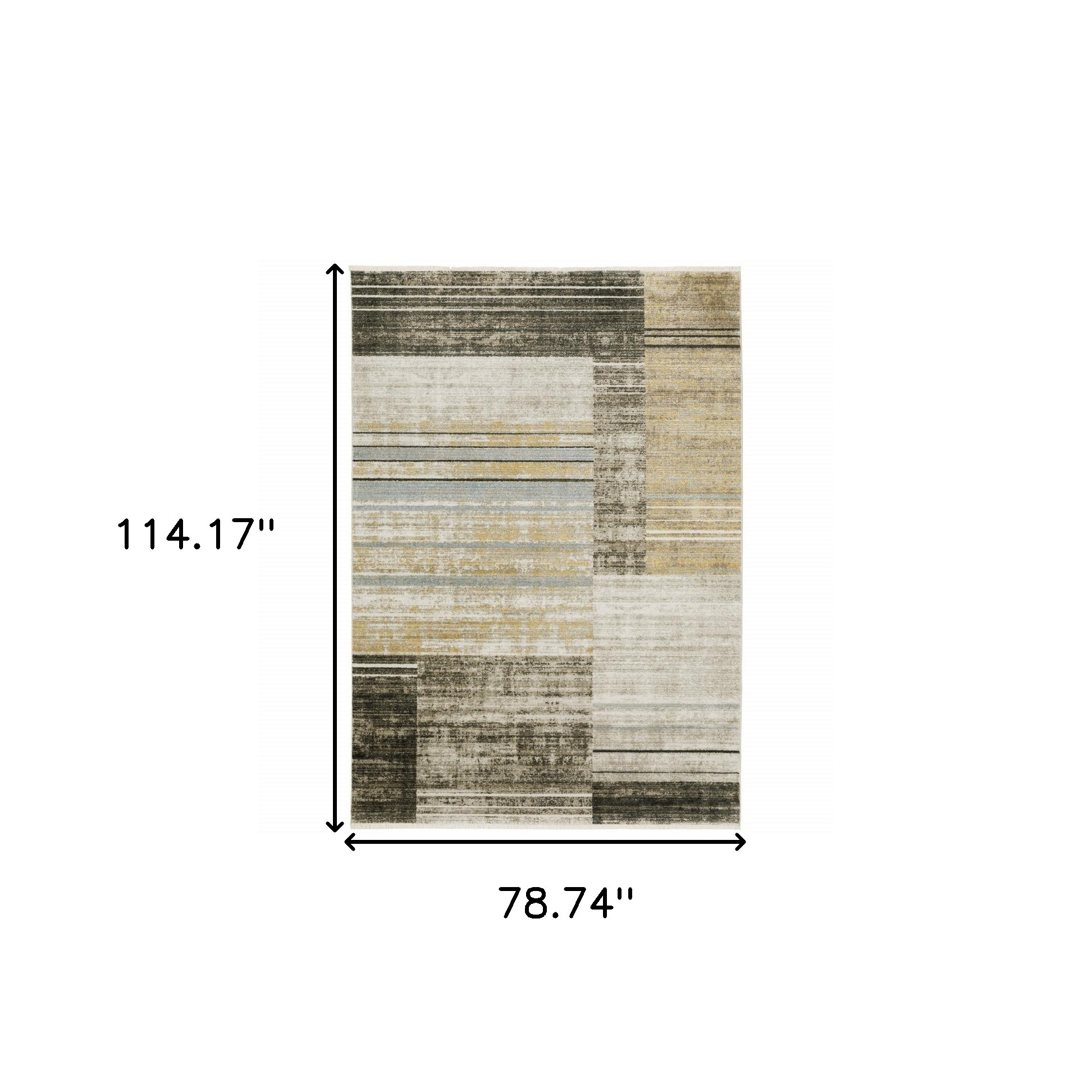 6" X 9" Beige Charcoal Brown Grey Tan Gold And Blue Geometric Power Loom Stain Resistant Area Rug With Fringe