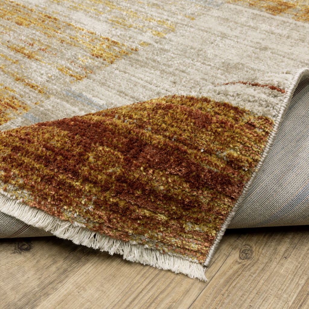2" X 8" Brown And Ivory Geometric Power Loom Runner Rug With Fringe
