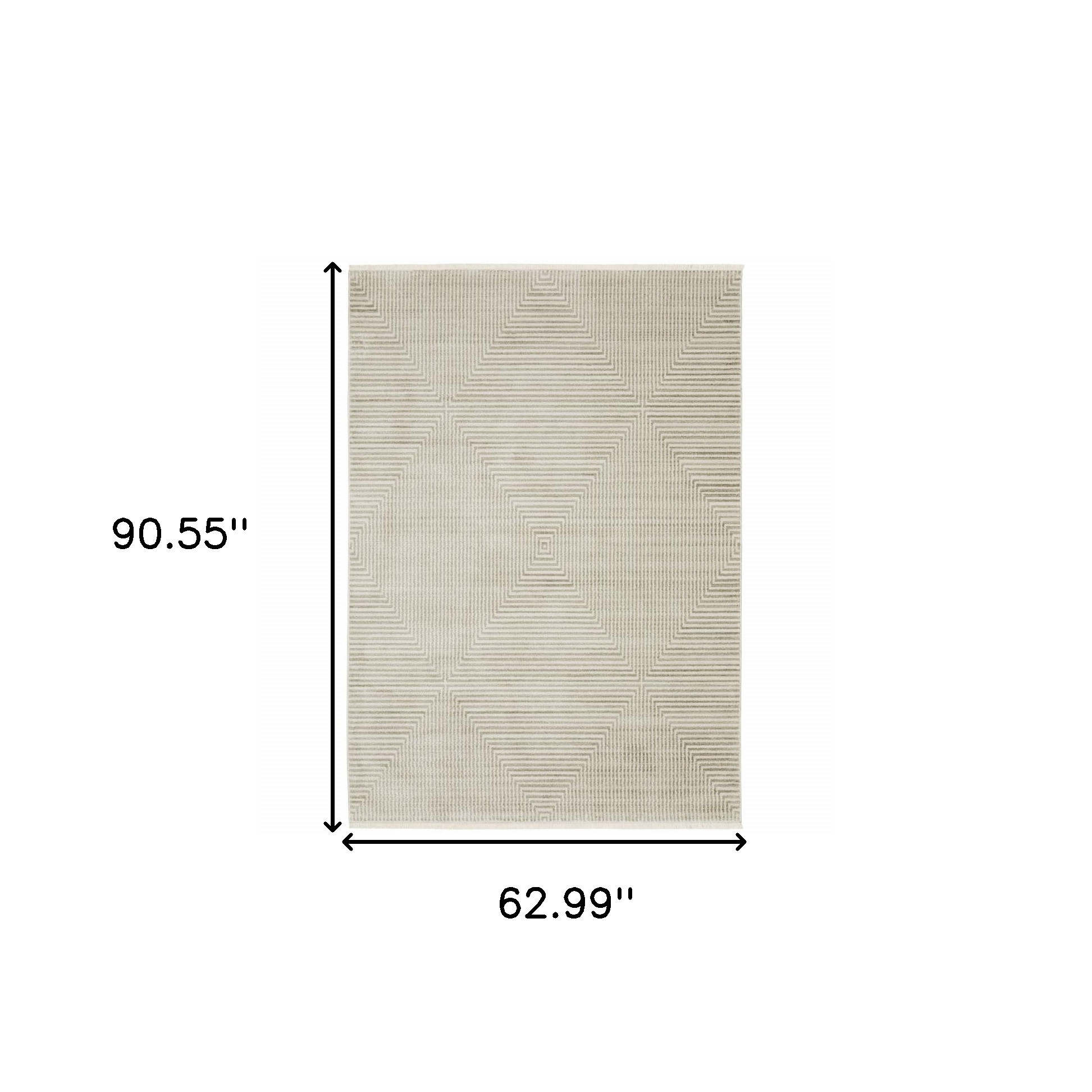 5" X 8" Ivory Beige Taupe And Tan Geometric Power Loom Stain Resistant Area Rug With Fringe