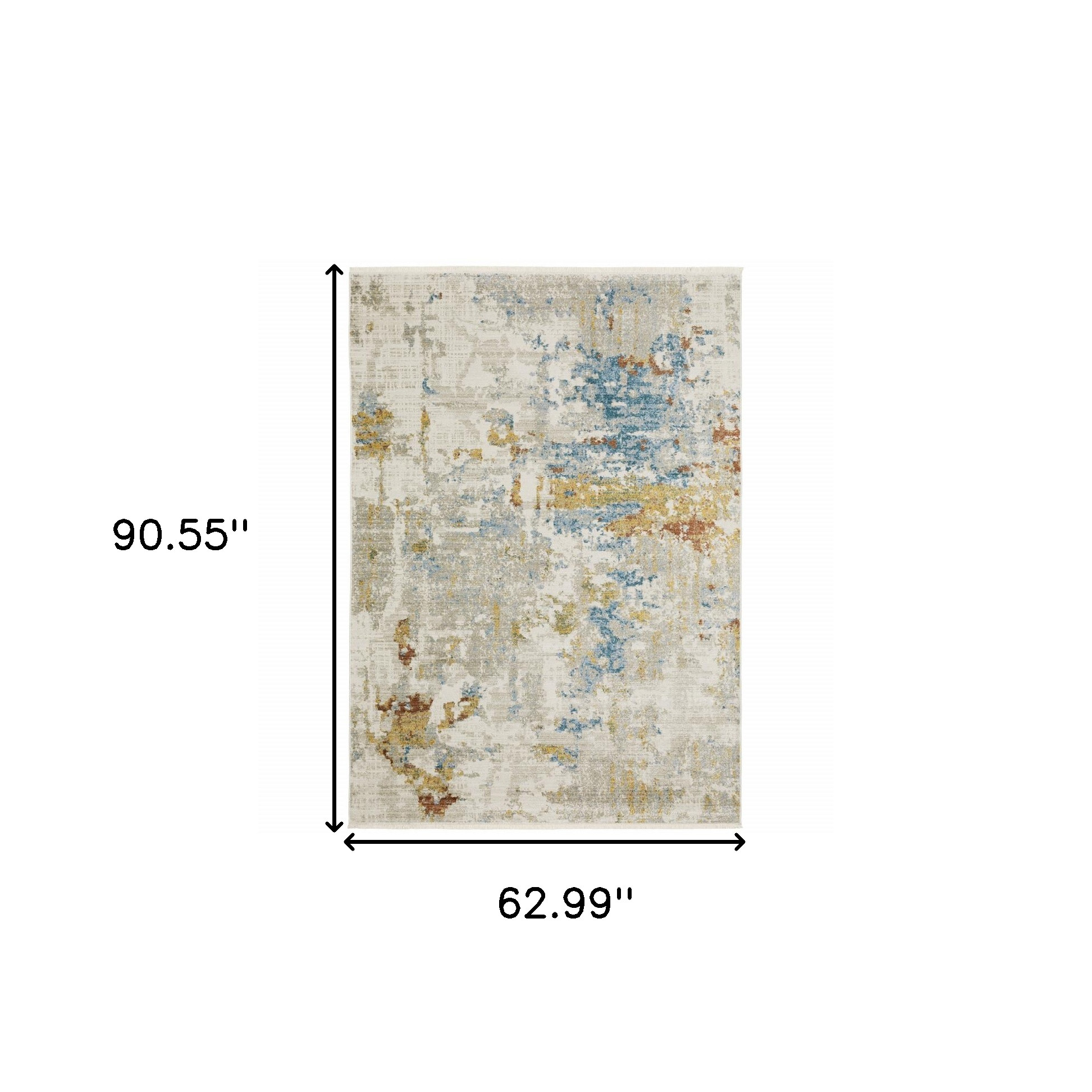 5" X 8" Beige Grey Gold Blue Rust And Teal Abstract Power Loom Stain Resistant Area Rug With Fringe