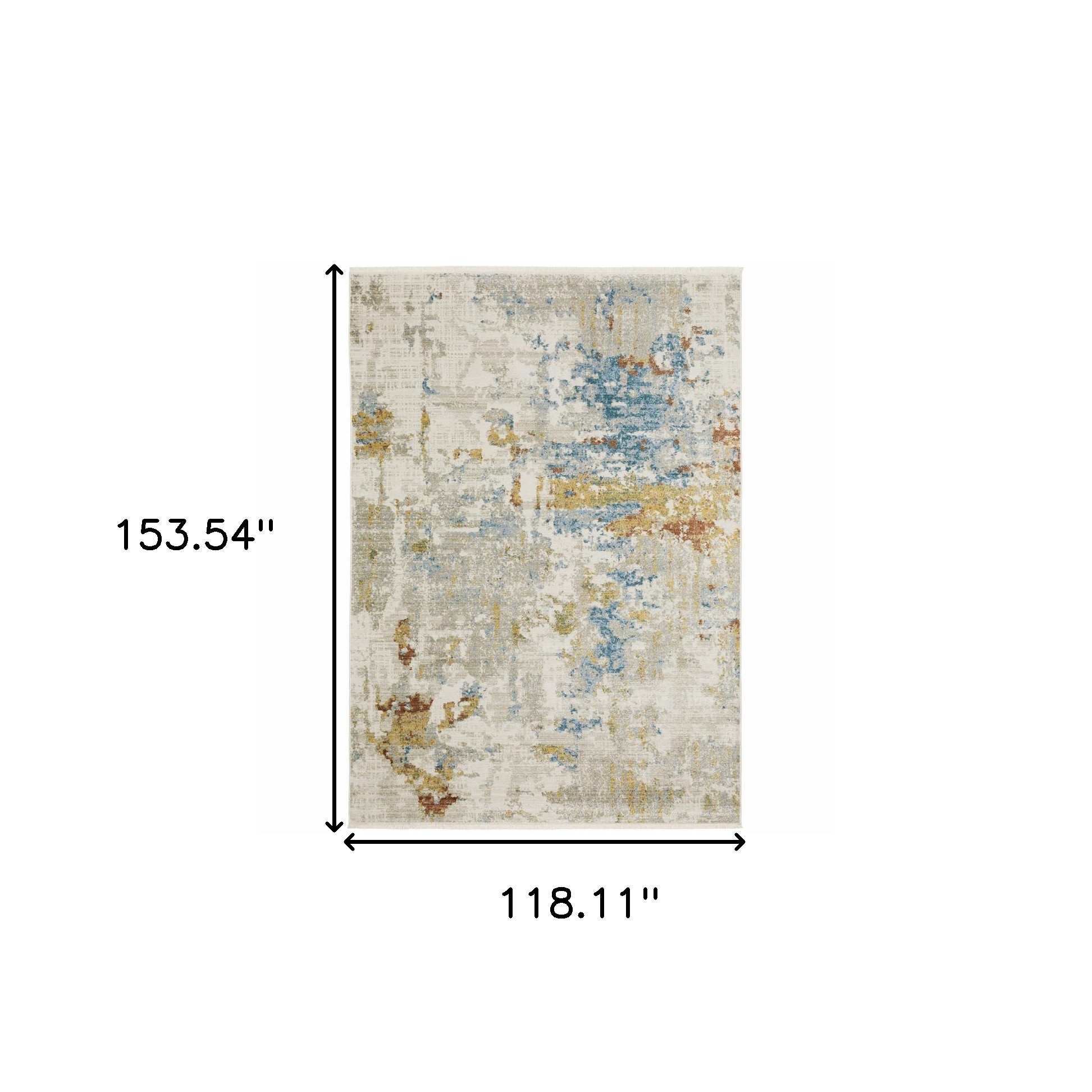 10" X 13" Blue and Beige Abstract Power Loom Area Rug With Fringe