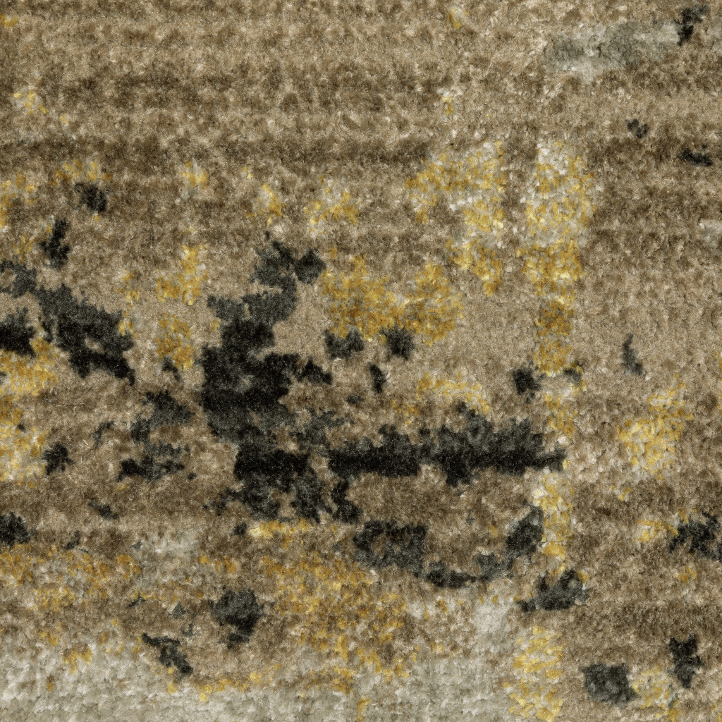 8" Grey Gold Black Charcoal And Beige Abstract Power Loom Runner Rug With Fringe