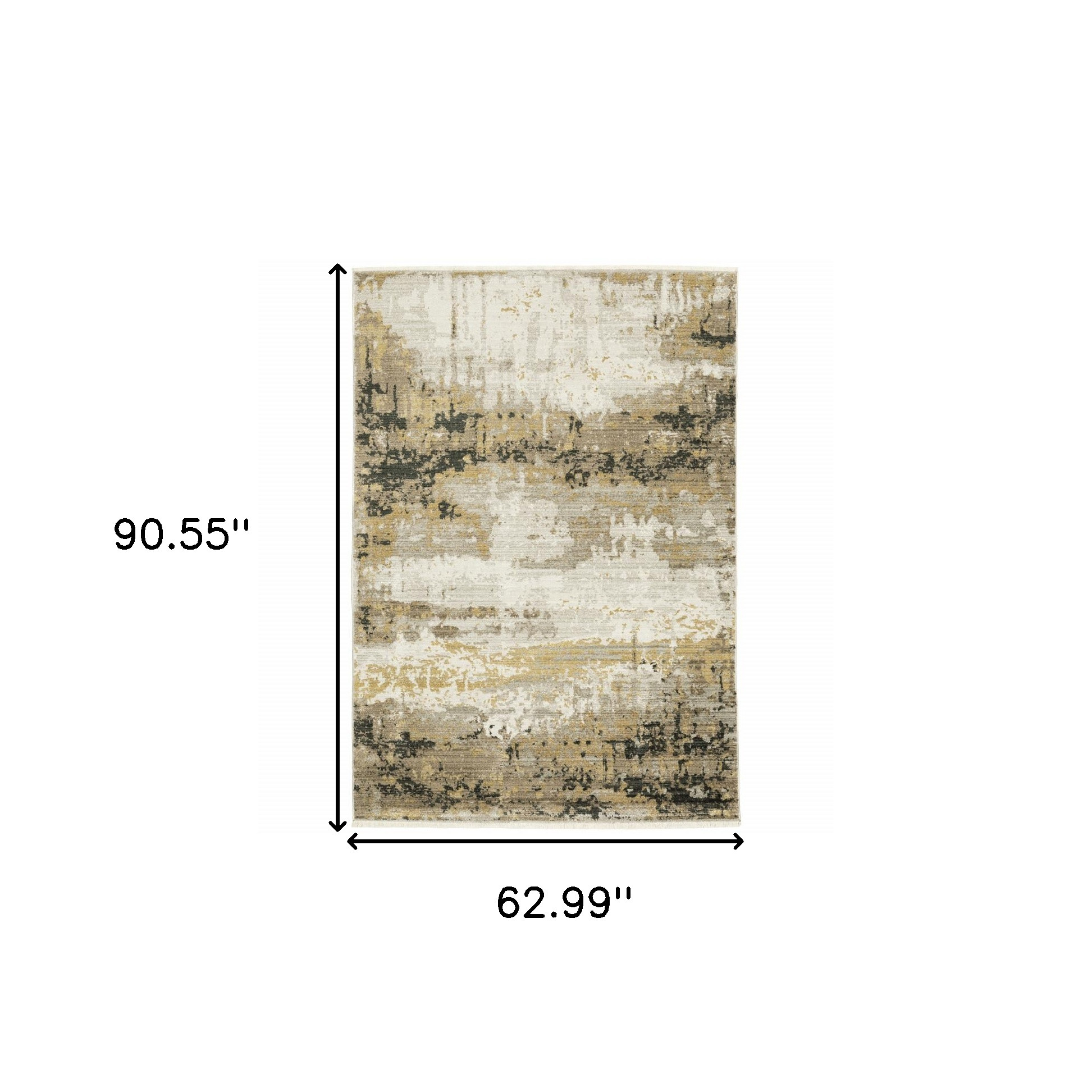 5" X 8" Grey Gold Black Charcoal And Beige Abstract Power Loom Stain Resistant Area Rug With Fringe