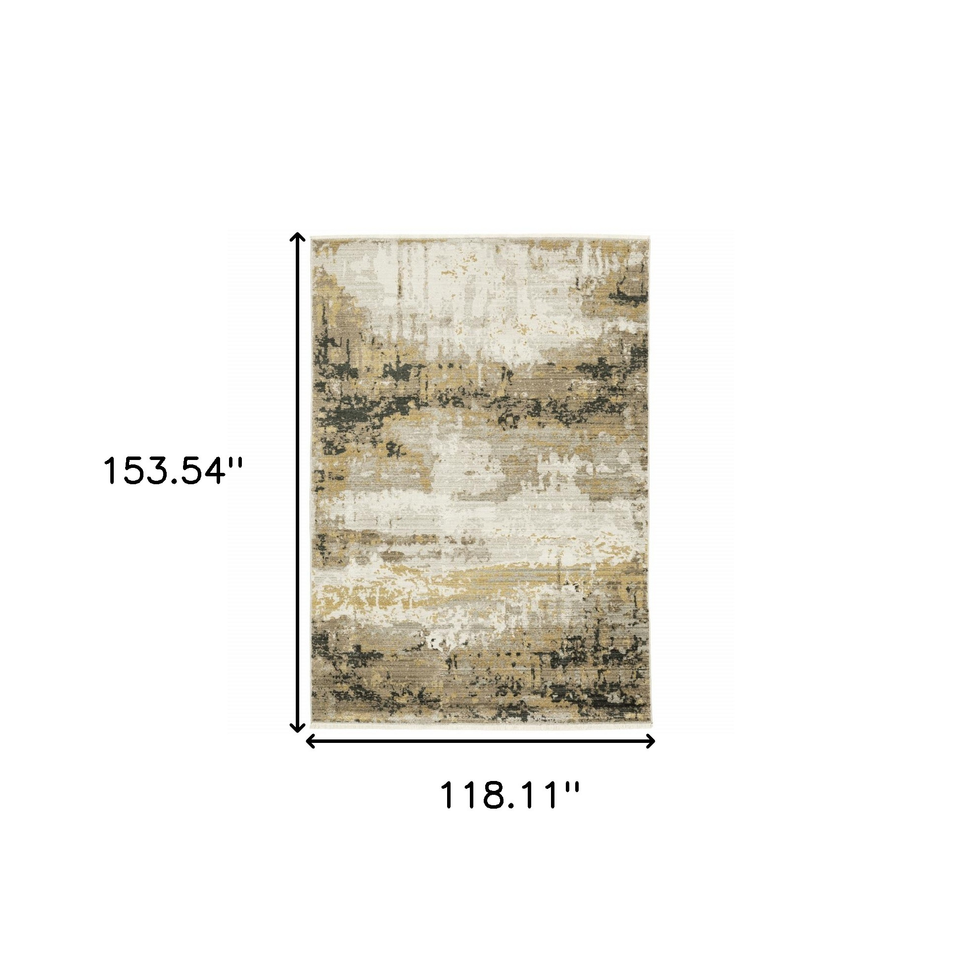 10" X 13" Grey Gold Black Charcoal And Beige Abstract Power Loom Stain Resistant Area Rug With Fringe