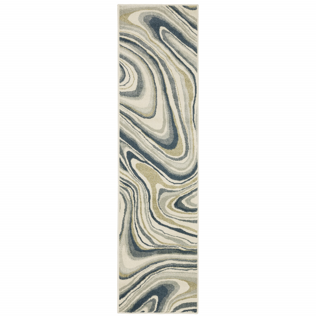 2" X 8" Gray And Ivory Abstract Power Loom Runner Rug