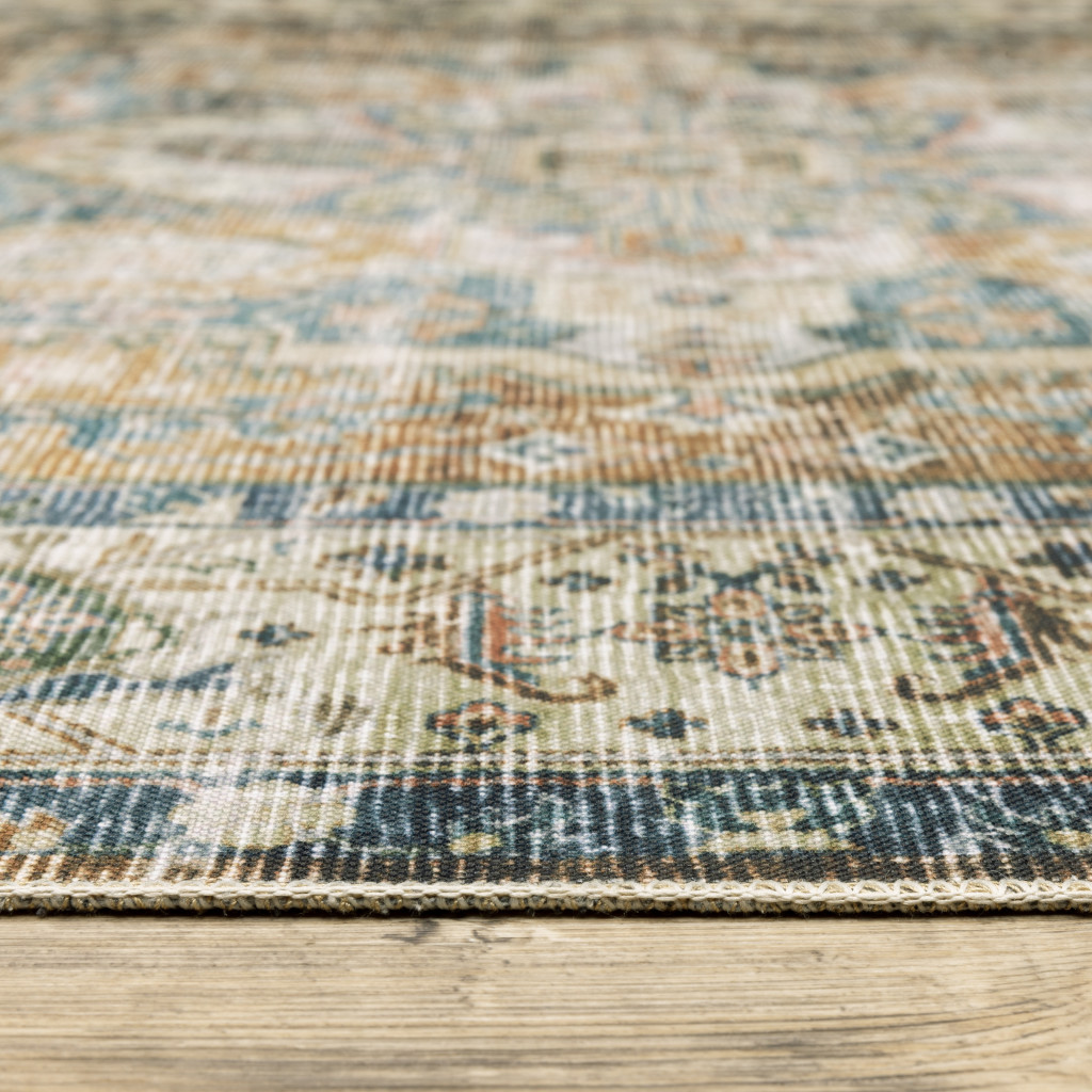 4" X 6" Blue and Gold Oriental Non Skid Area Rug