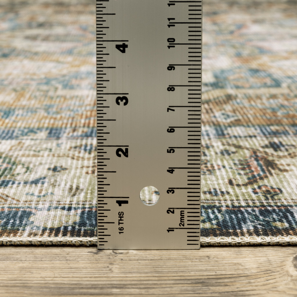 4" X 6" Blue and Gold Oriental Non Skid Area Rug