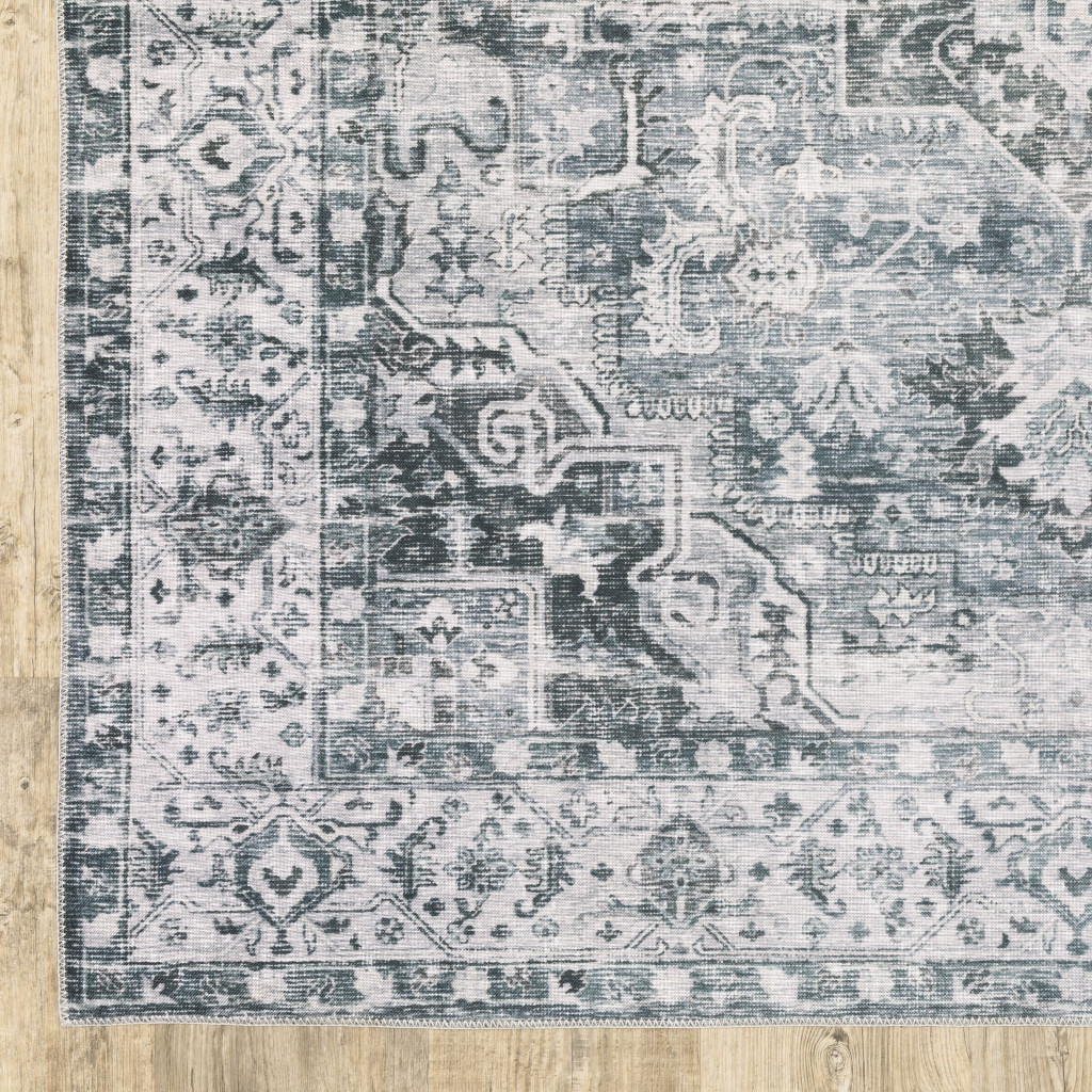 8" Gray And Ivory Oriental Printed Non Skid Runner Rug