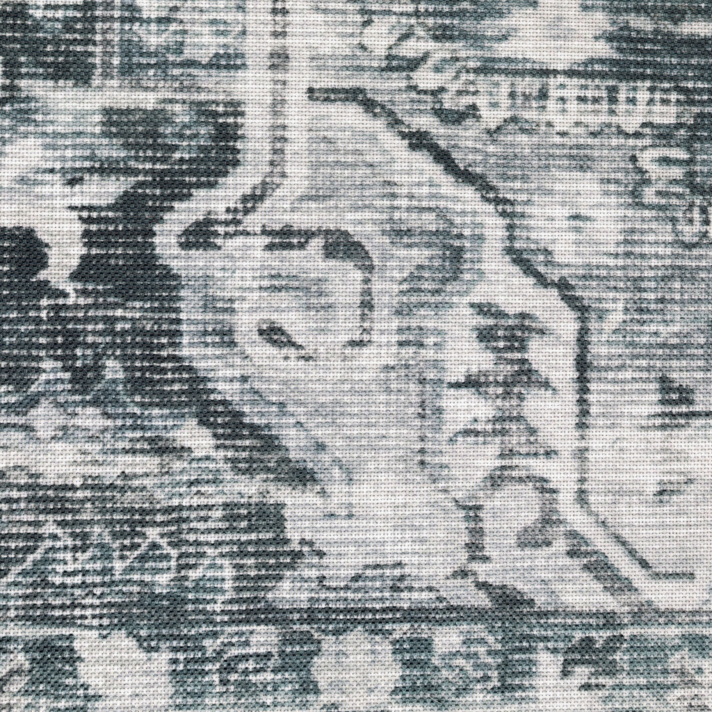 4" X 6" Navy Blue Ivory And Grey Oriental Printed Stain Resistant Non Skid Area Rug