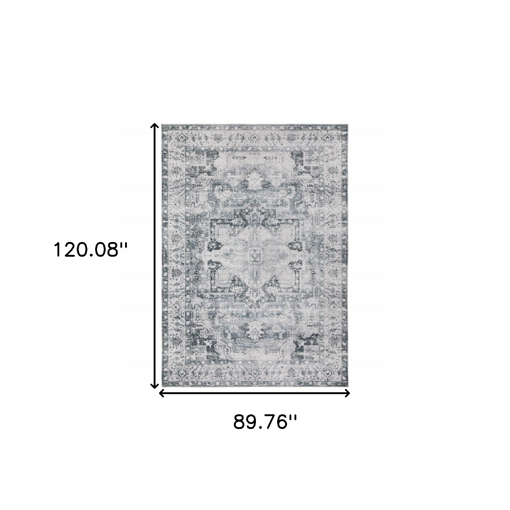 7" X 10" Gray and Ivory Oriental Non Skid Area Rug