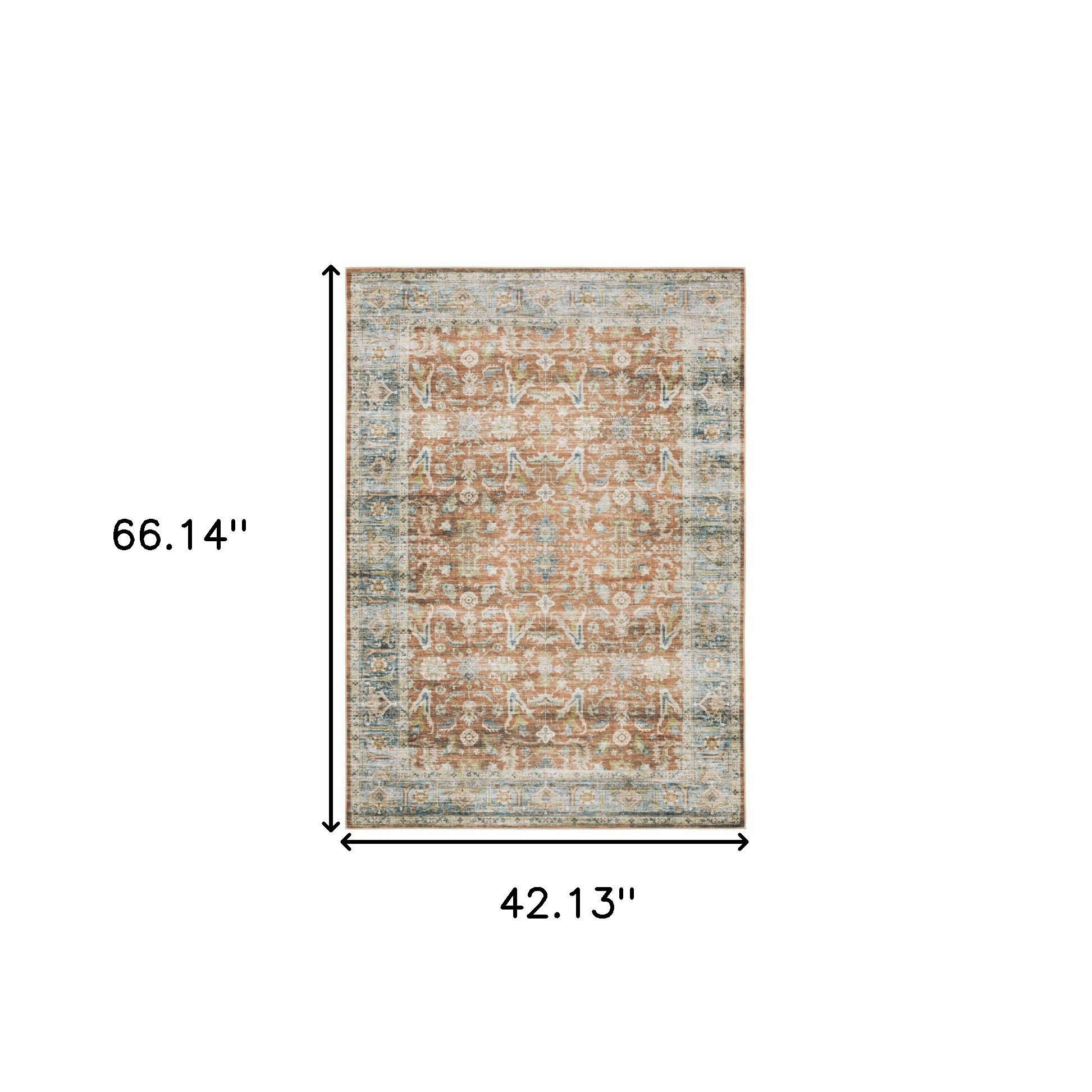 4" X 6" Blue and Ivory Oriental Non Skid Area Rug