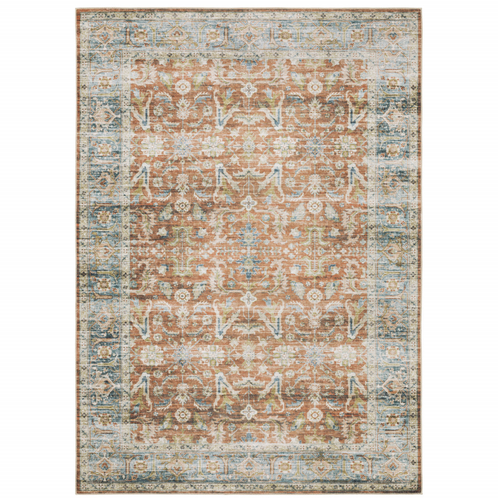 7" X 10" Blue and Ivory Oriental Non Skid Area Rug