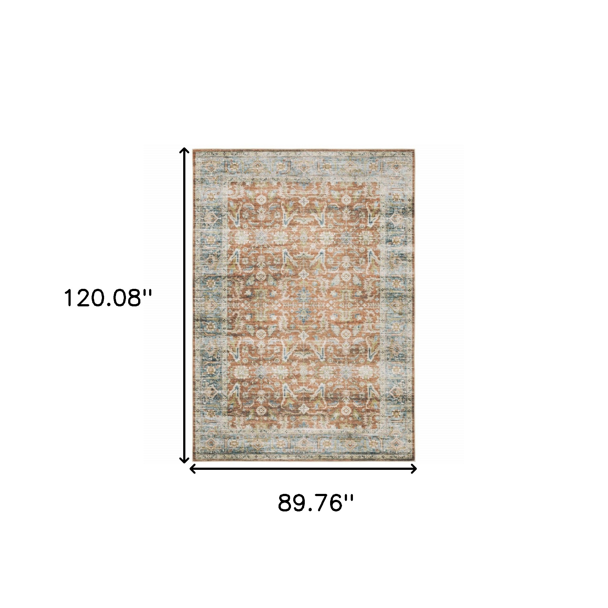 7" X 10" Blue and Ivory Oriental Non Skid Area Rug