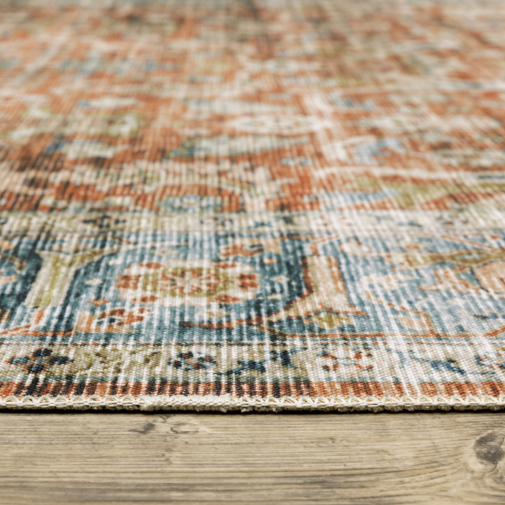 7" X 10" Blue and Ivory Oriental Non Skid Area Rug