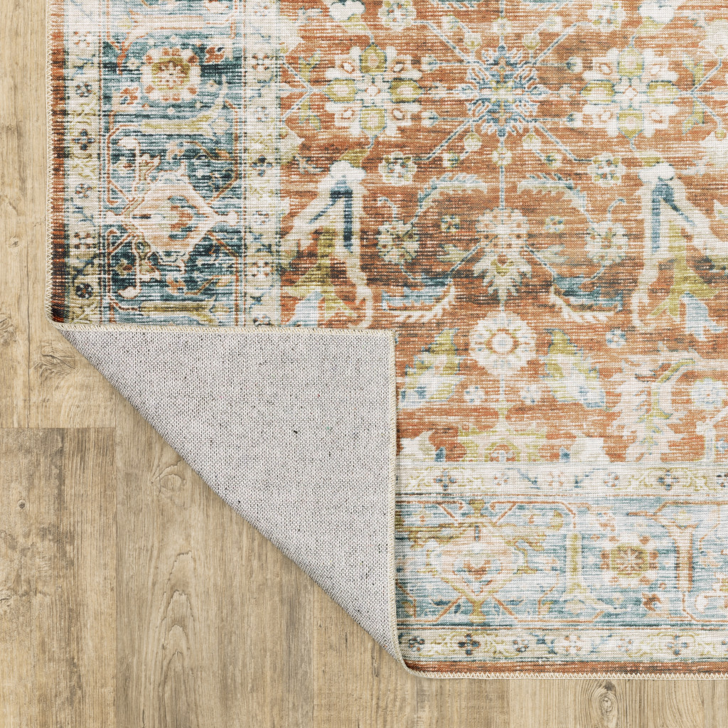 7" X 10" Blue and Ivory Oriental Non Skid Area Rug