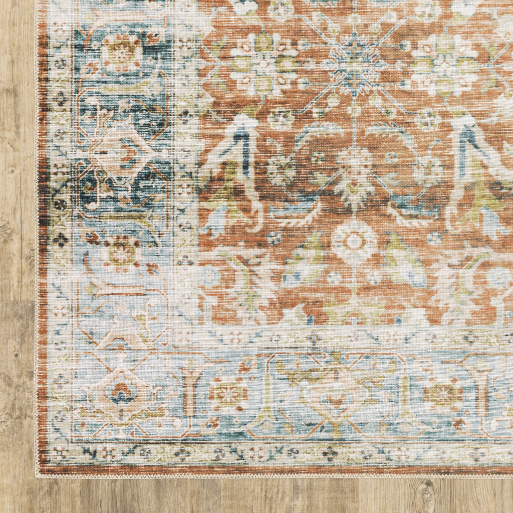 7" X 10" Blue and Ivory Oriental Non Skid Area Rug