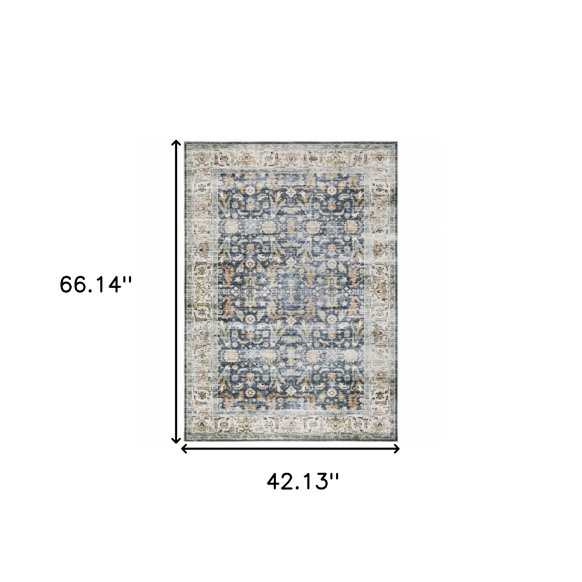 4" X 6" Blue and Ivory Oriental Non Skid Area Rug