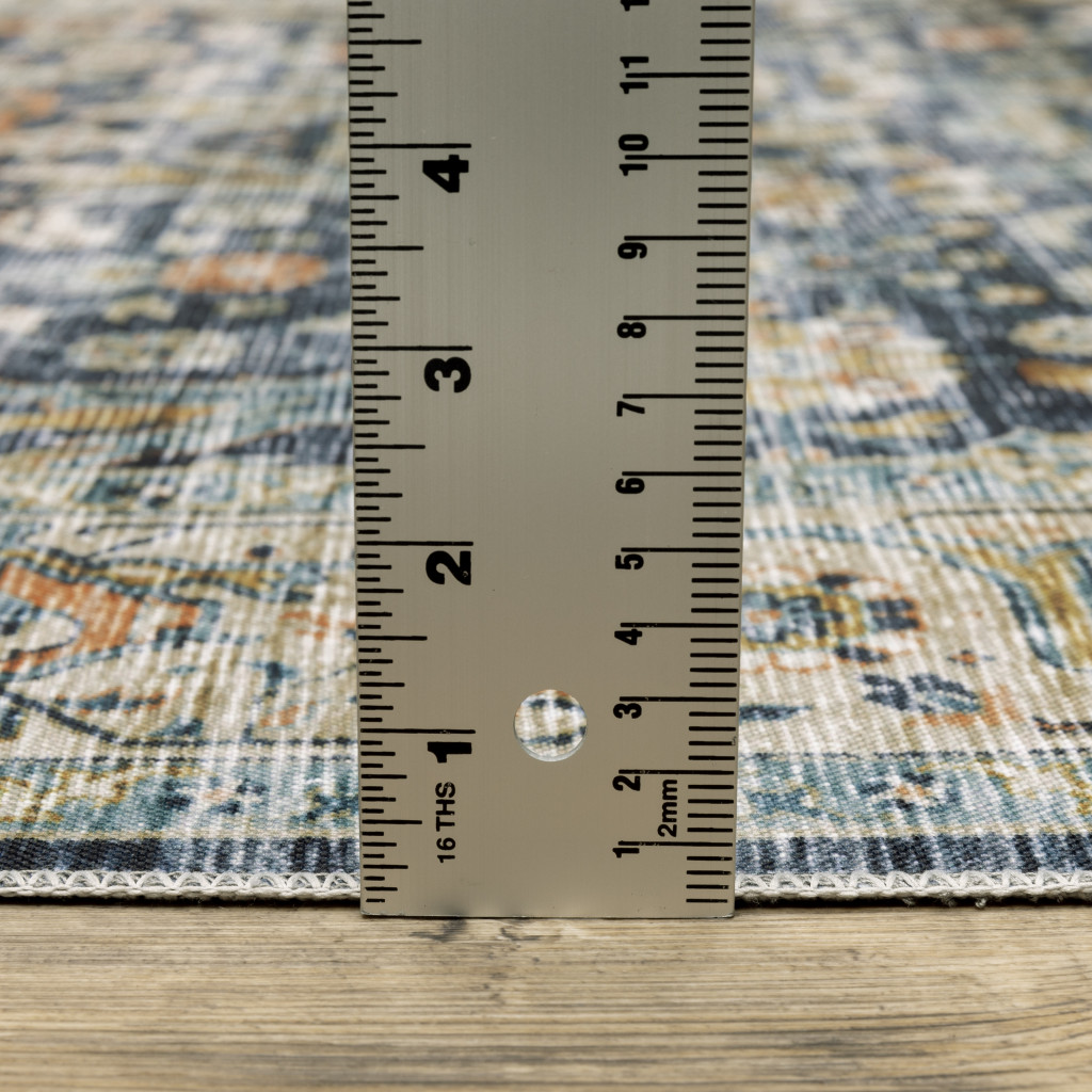5" X 7" Blue Gold Rust Ivory And Olive Oriental Printed Stain Resistant Non Skid Area Rug