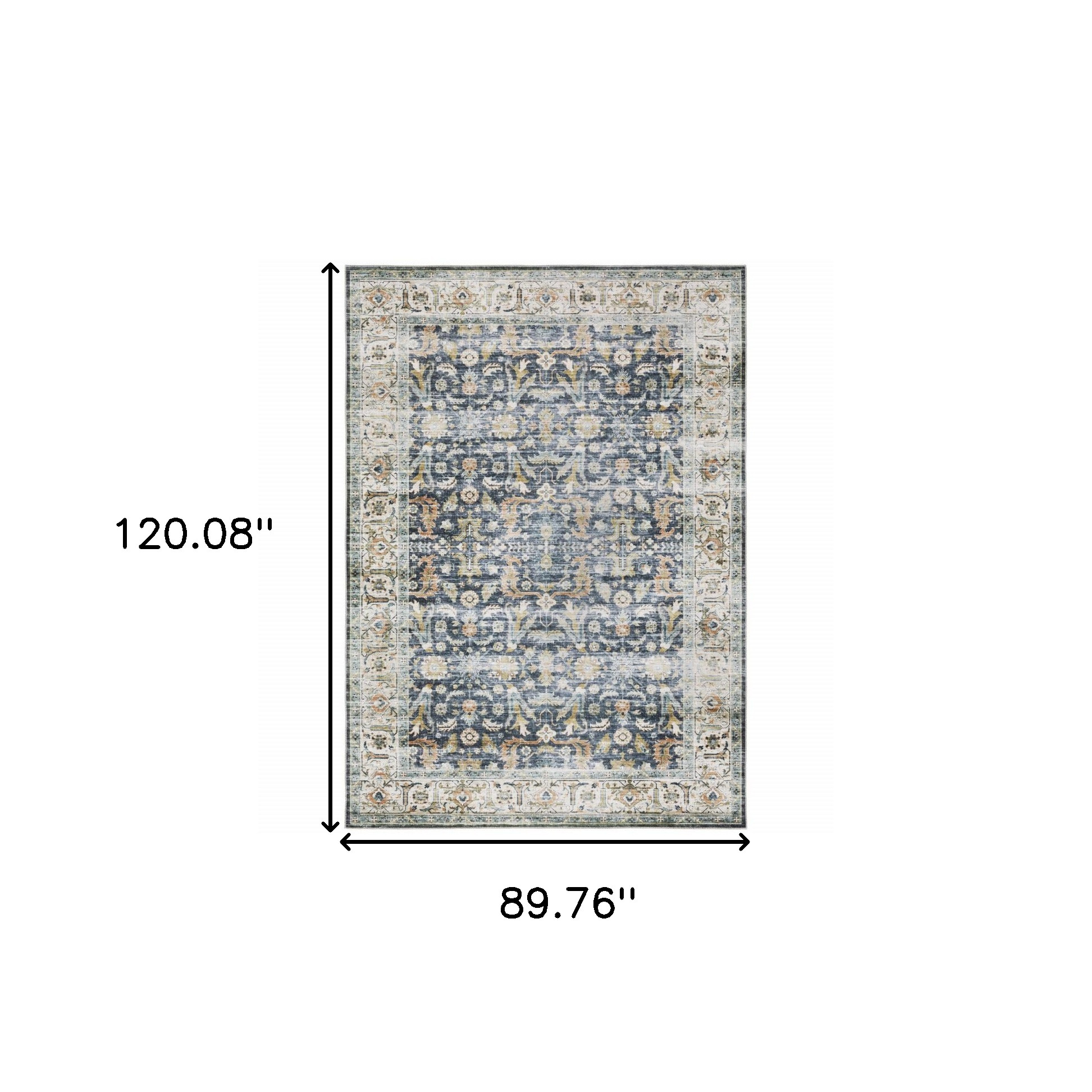 7" X 10" Blue and Ivory Oriental Non Skid Area Rug
