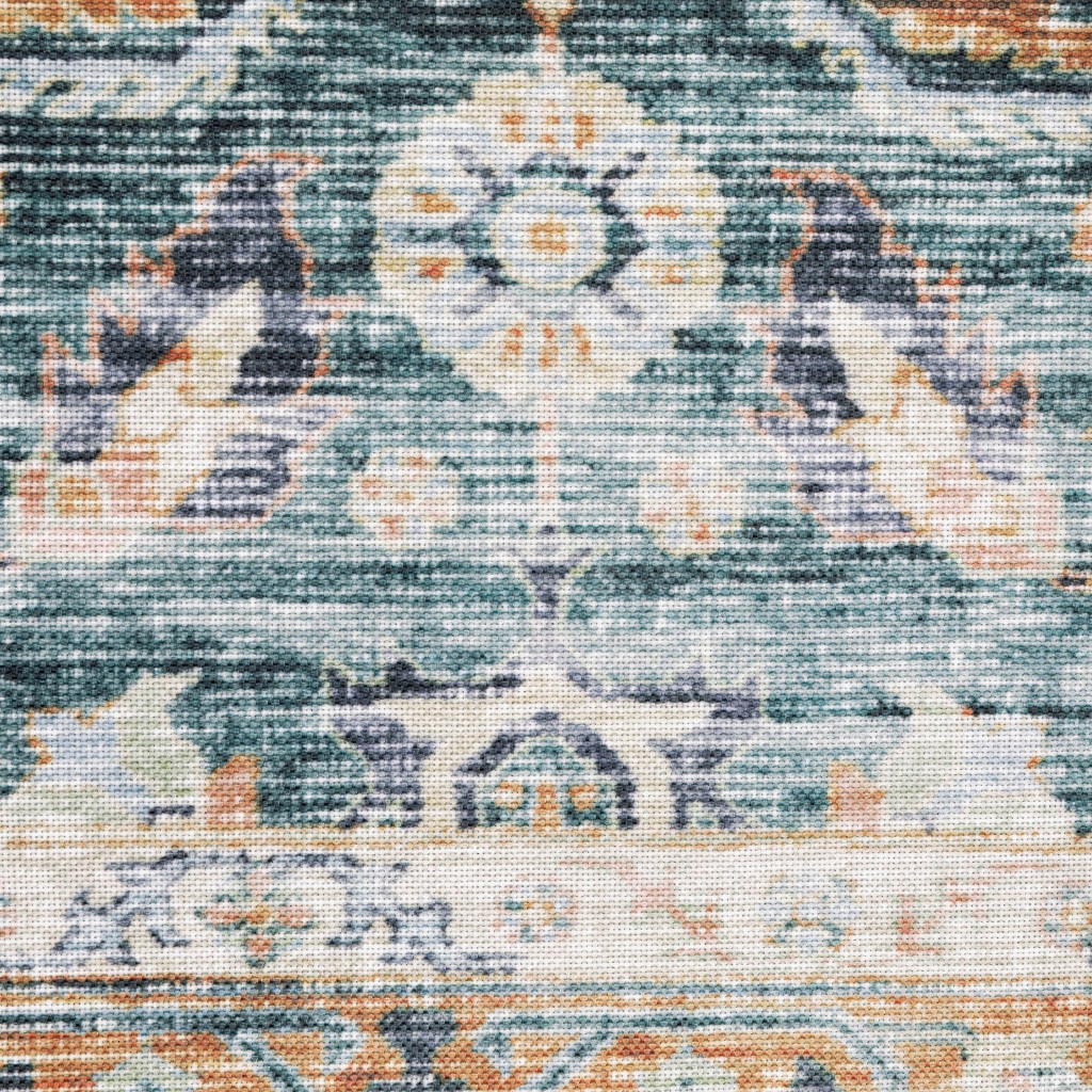 2" X 3" Blue Rust Gold And Olive Oriental Printed Stain Resistant Non Skid Area Rug