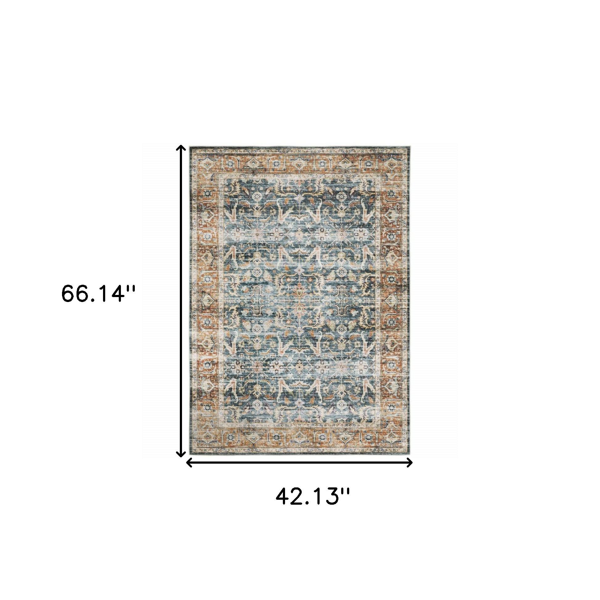 4" X 6" Blue and Beige Oriental Non Skid Area Rug