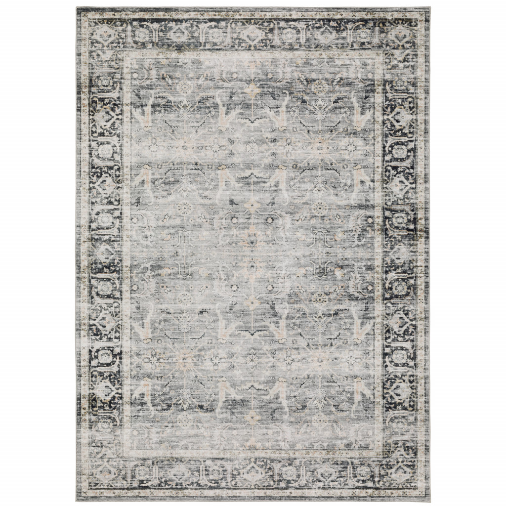 7" X 10" Gray and Ivory Oriental Non Skid Area Rug