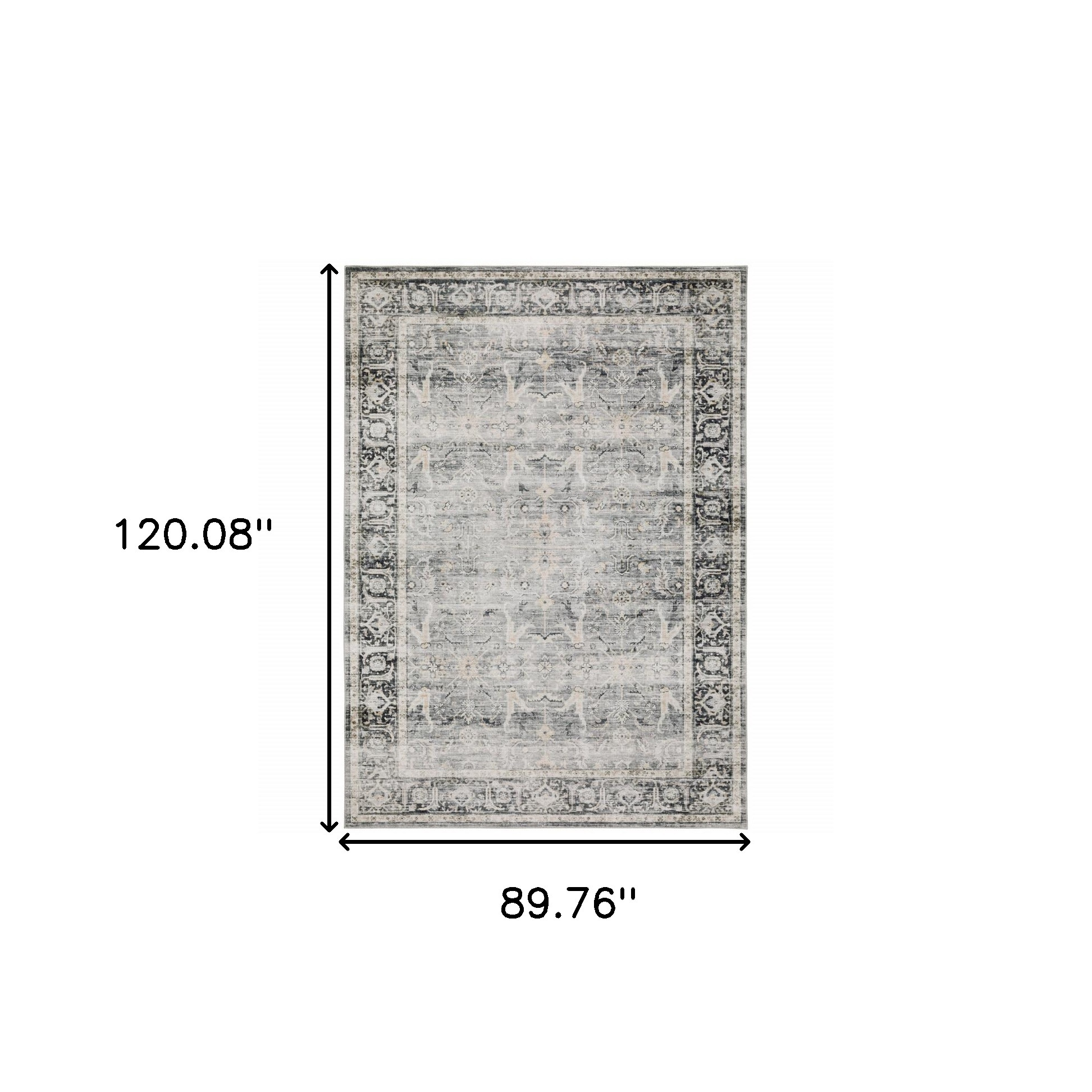 7" X 10" Gray and Ivory Oriental Non Skid Area Rug