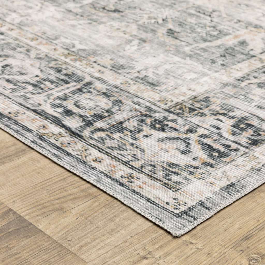 7" X 10" Gray and Ivory Oriental Non Skid Area Rug