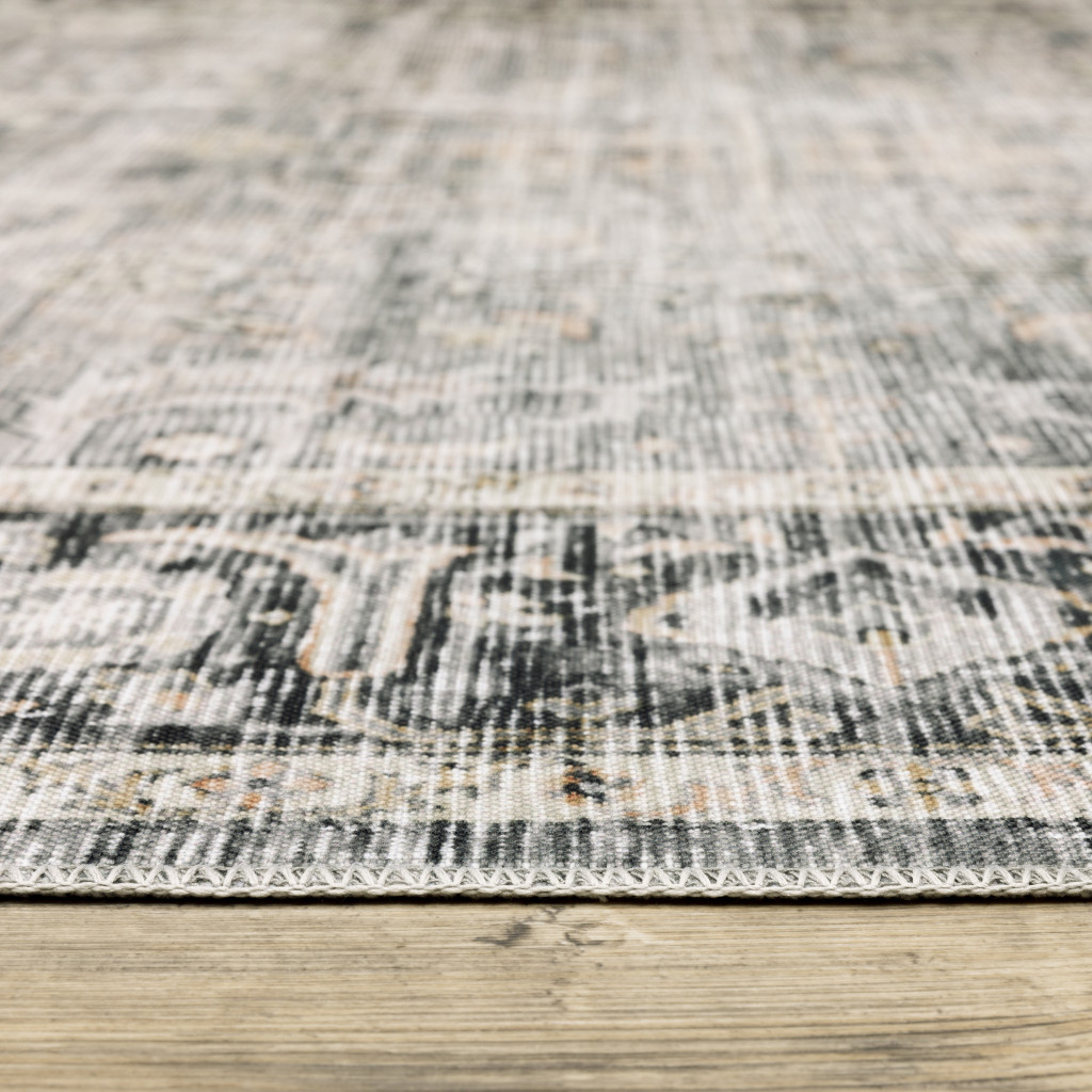 7" X 10" Gray and Ivory Oriental Non Skid Area Rug