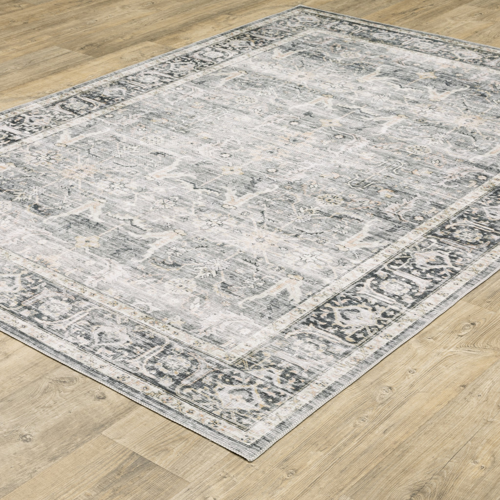 7" X 10" Gray and Ivory Oriental Non Skid Area Rug