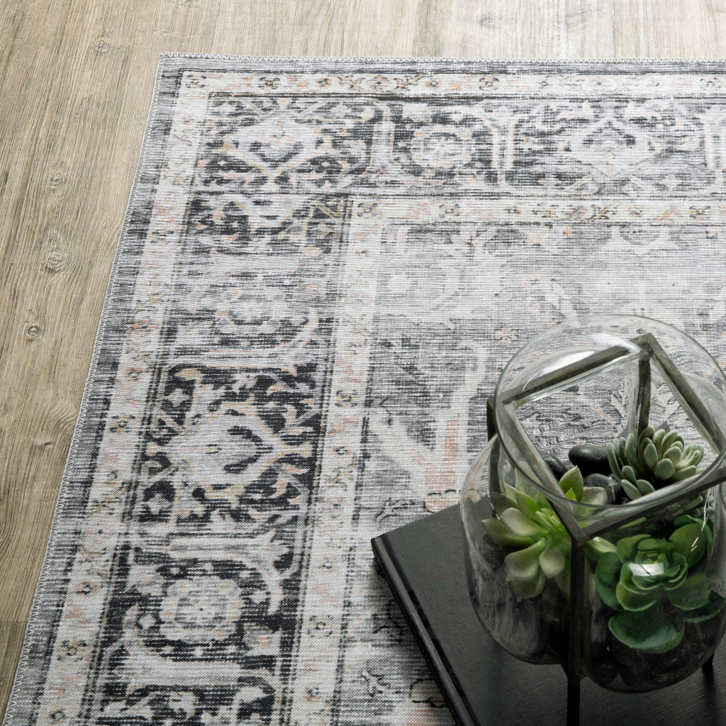 7" X 10" Gray and Ivory Oriental Non Skid Area Rug