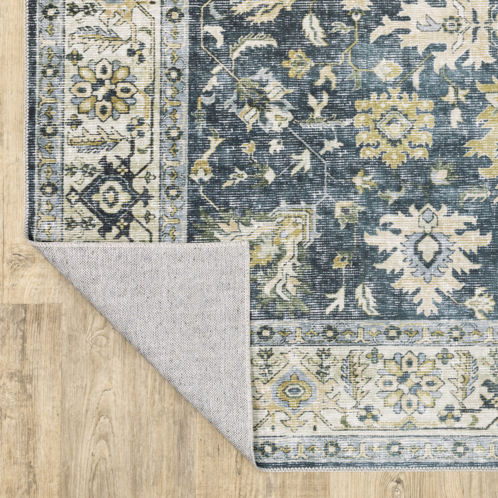 2" X 3" Blue And Ivory Oriental Printed Non Skid Area Rug