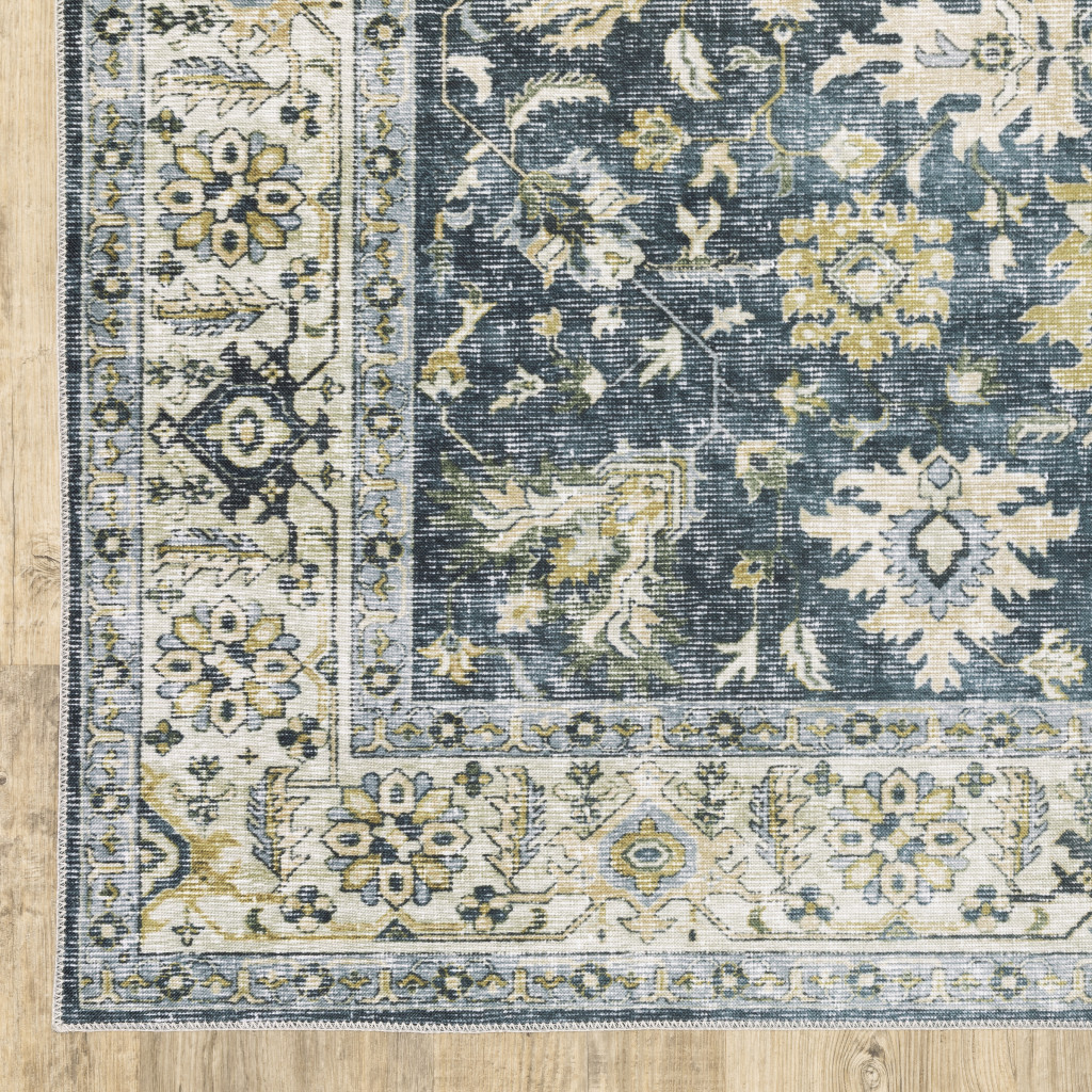 2" X 3" Blue And Ivory Oriental Printed Non Skid Area Rug