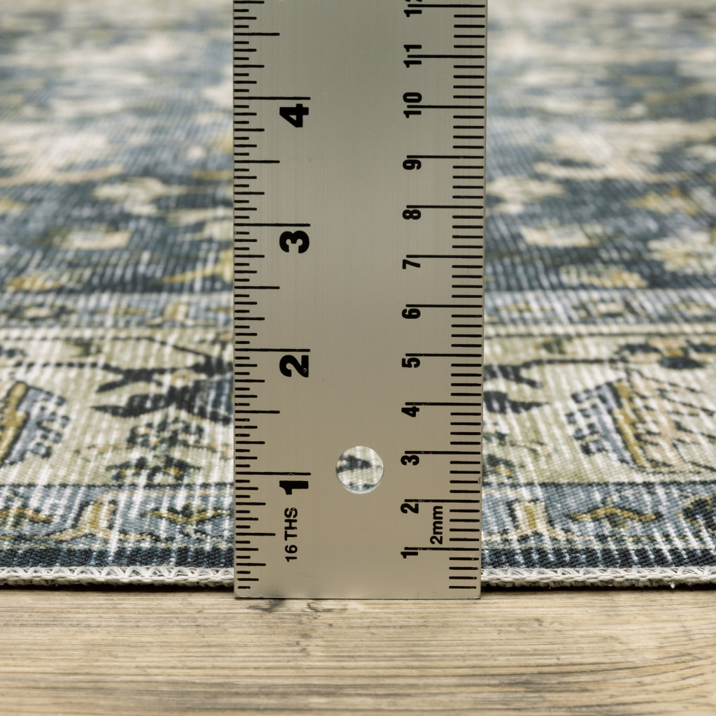8" Blue And Ivory Oriental Printed Non Skid Runner Rug