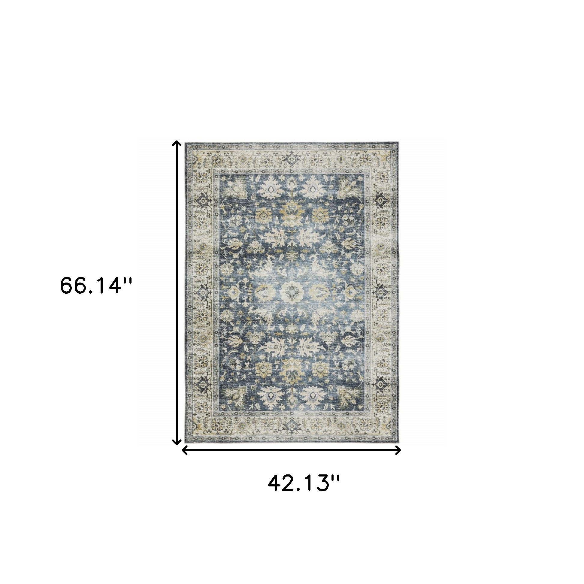 4" X 6" Blue and Ivory Oriental Non Skid Area Rug