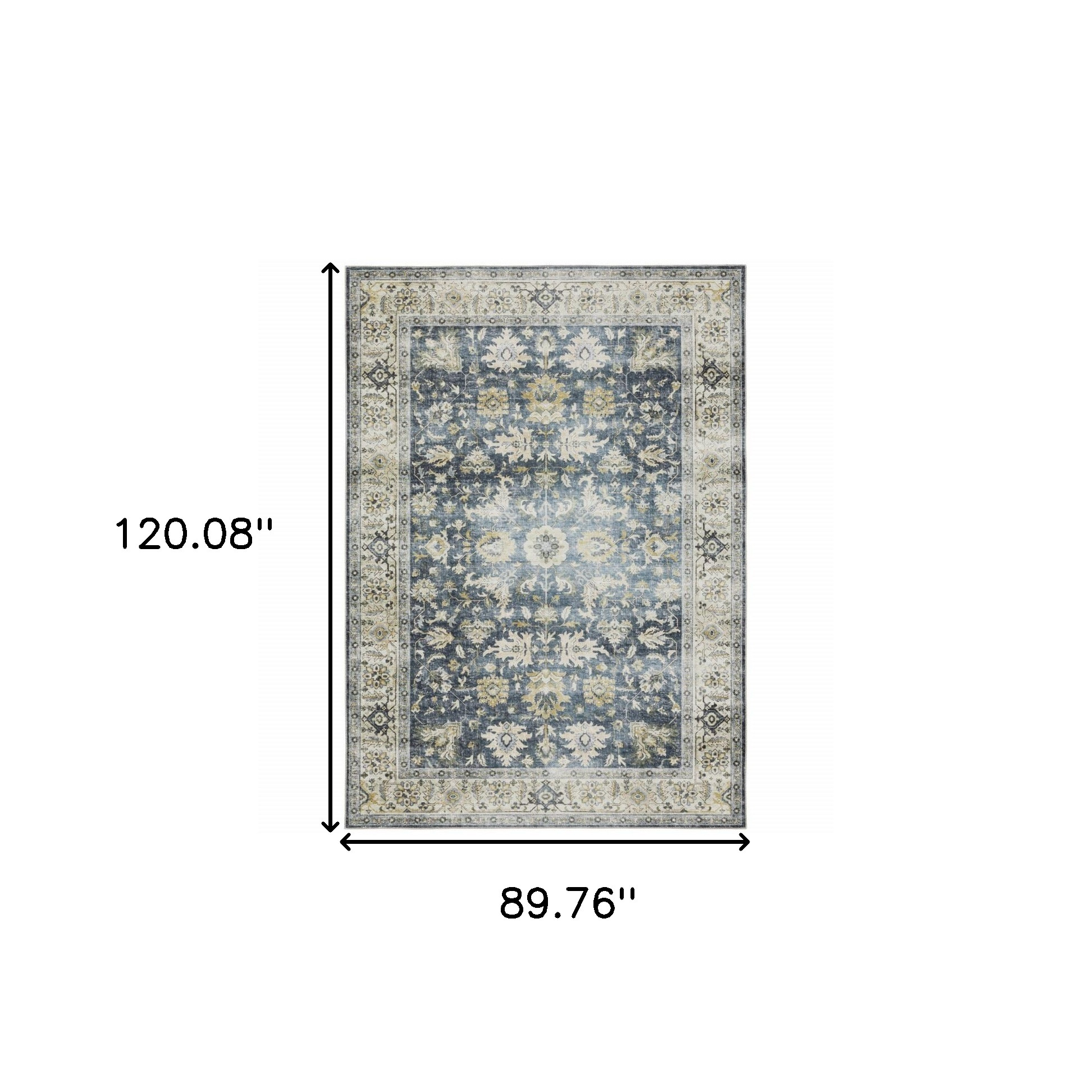 7" X 10" Blue and Ivory Oriental Non Skid Area Rug