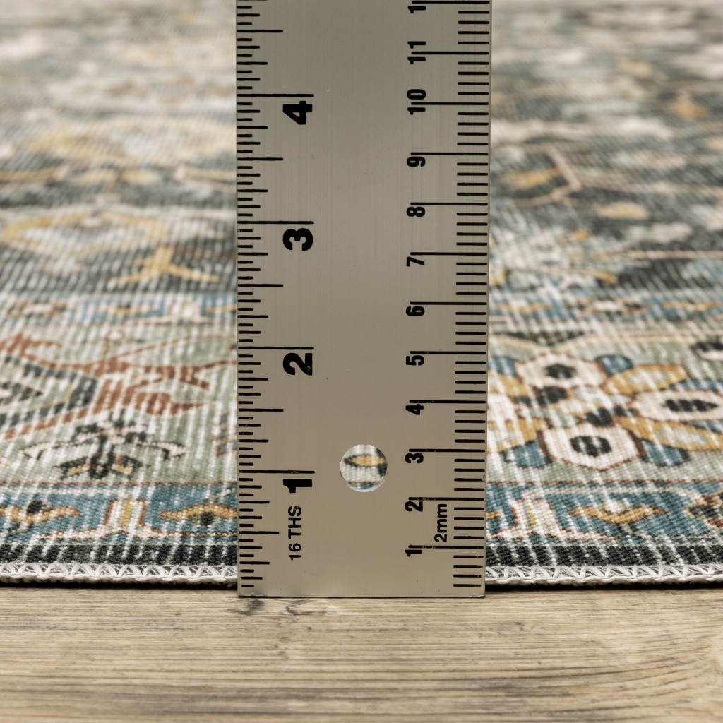 2" X 3" Grey Charcoal Gold Brown Ivory Pale Sage And Light Blue Oriental Printed Stain Resistant Non Skid Area Rug