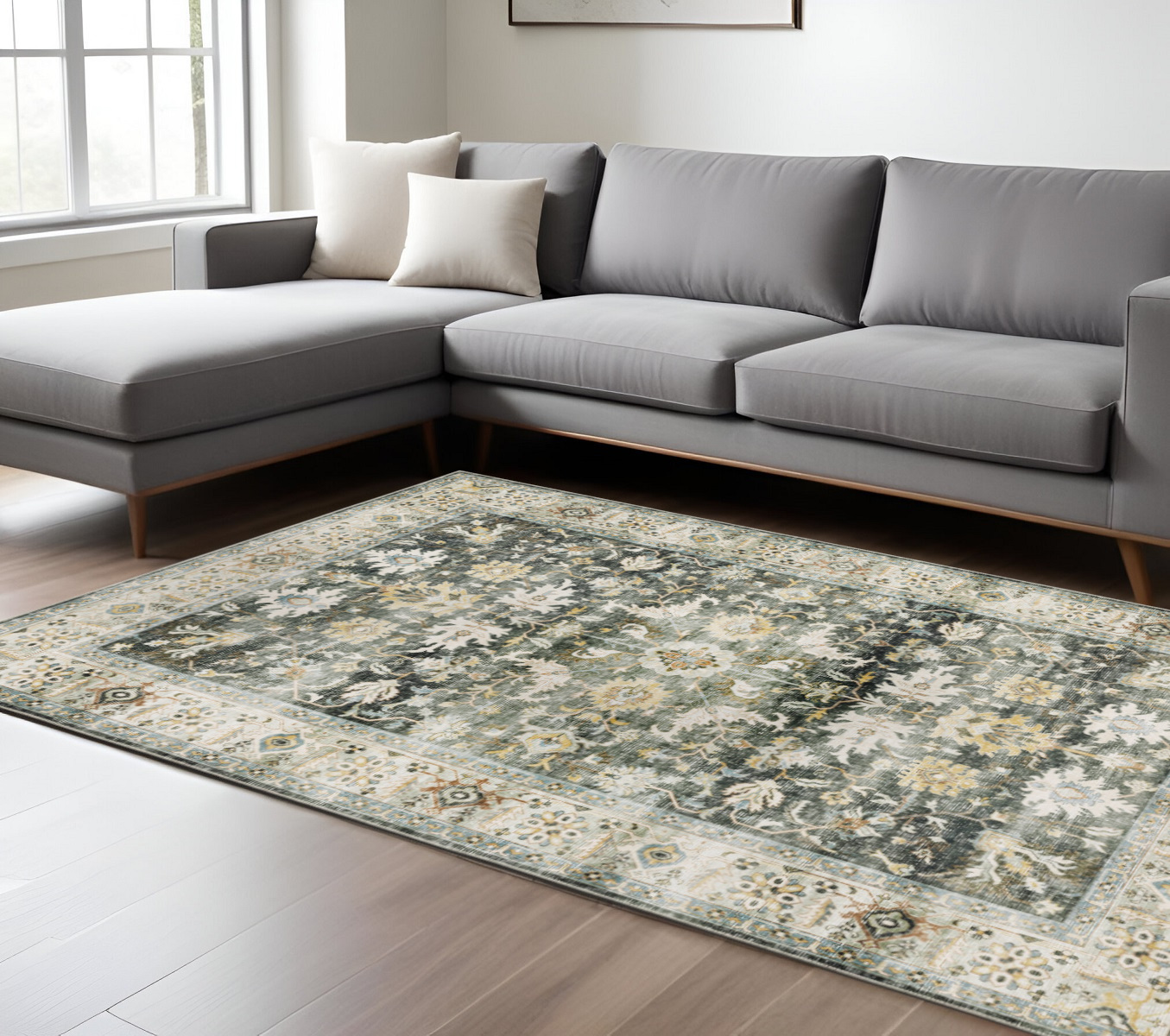 7" X 10" Gray and Ivory Oriental Non Skid Area Rug