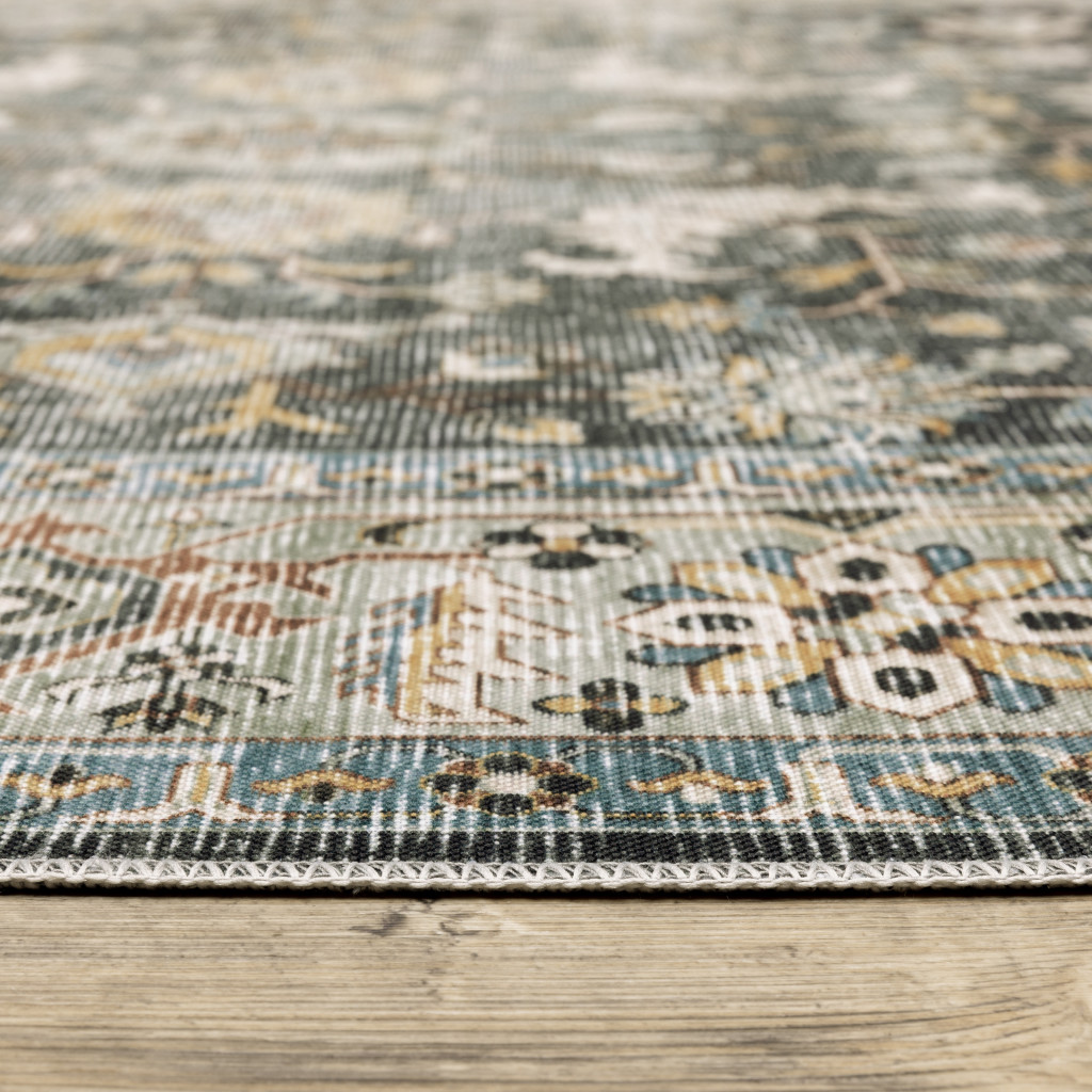7" X 10" Gray and Ivory Oriental Non Skid Area Rug