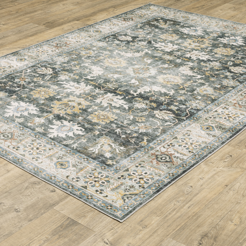 7" X 10" Gray and Ivory Oriental Non Skid Area Rug