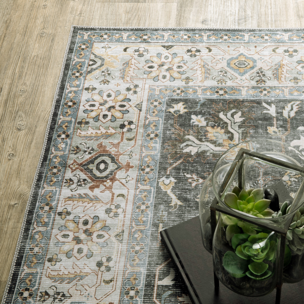 7" X 10" Gray and Ivory Oriental Non Skid Area Rug