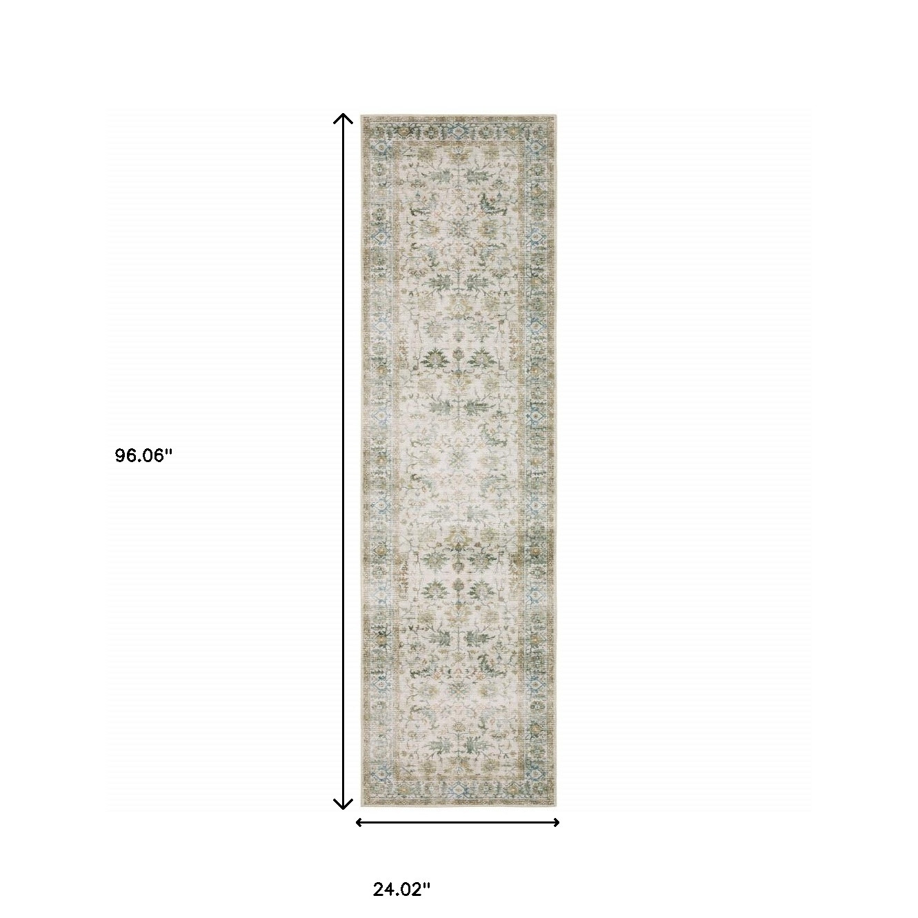 2" X 8" Grey Orange Blue Gold Green And Rust Oriental Printed Stain Resistant Non Skid Runner Rug