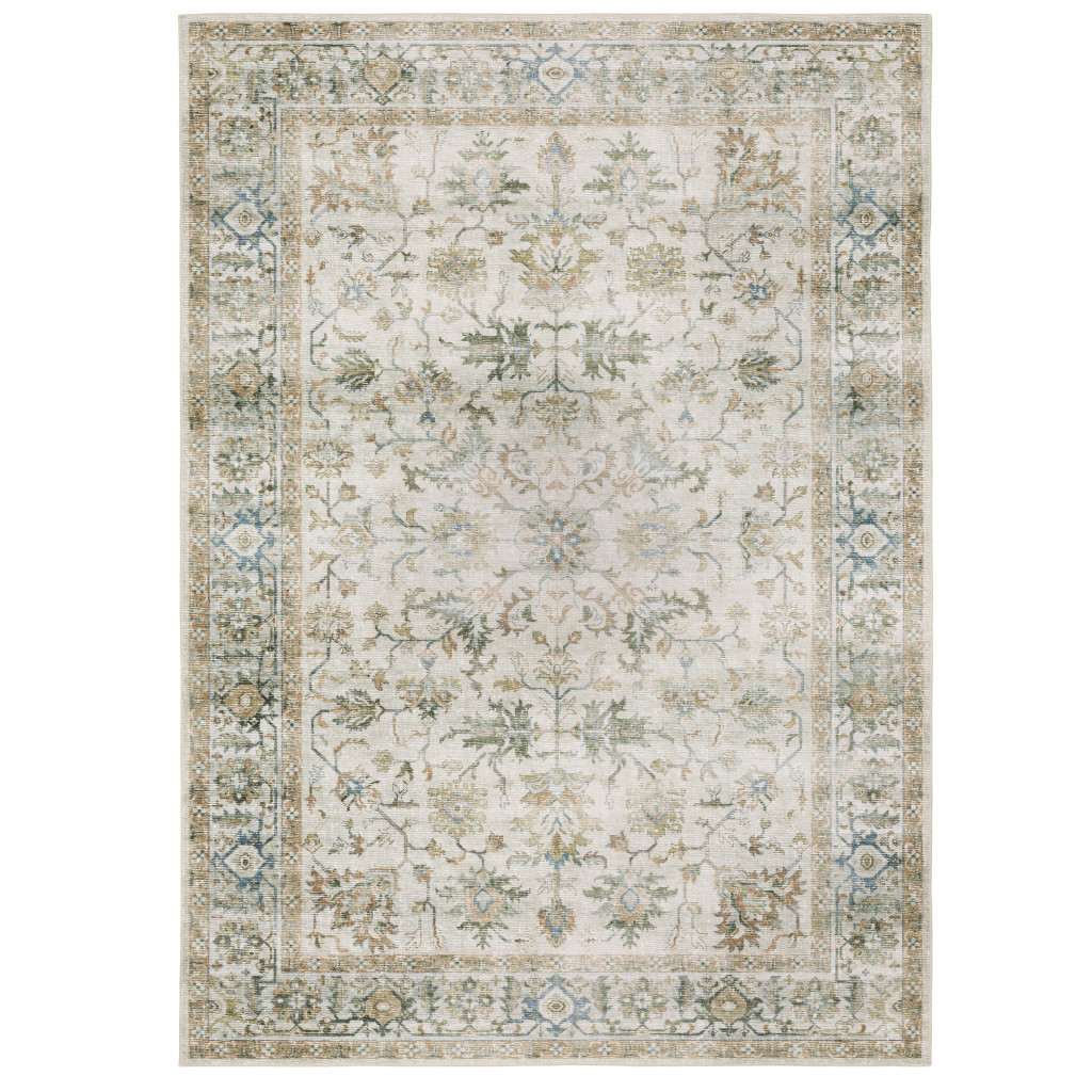 4" X 6" Blue and Gray Oriental Non Skid Area Rug