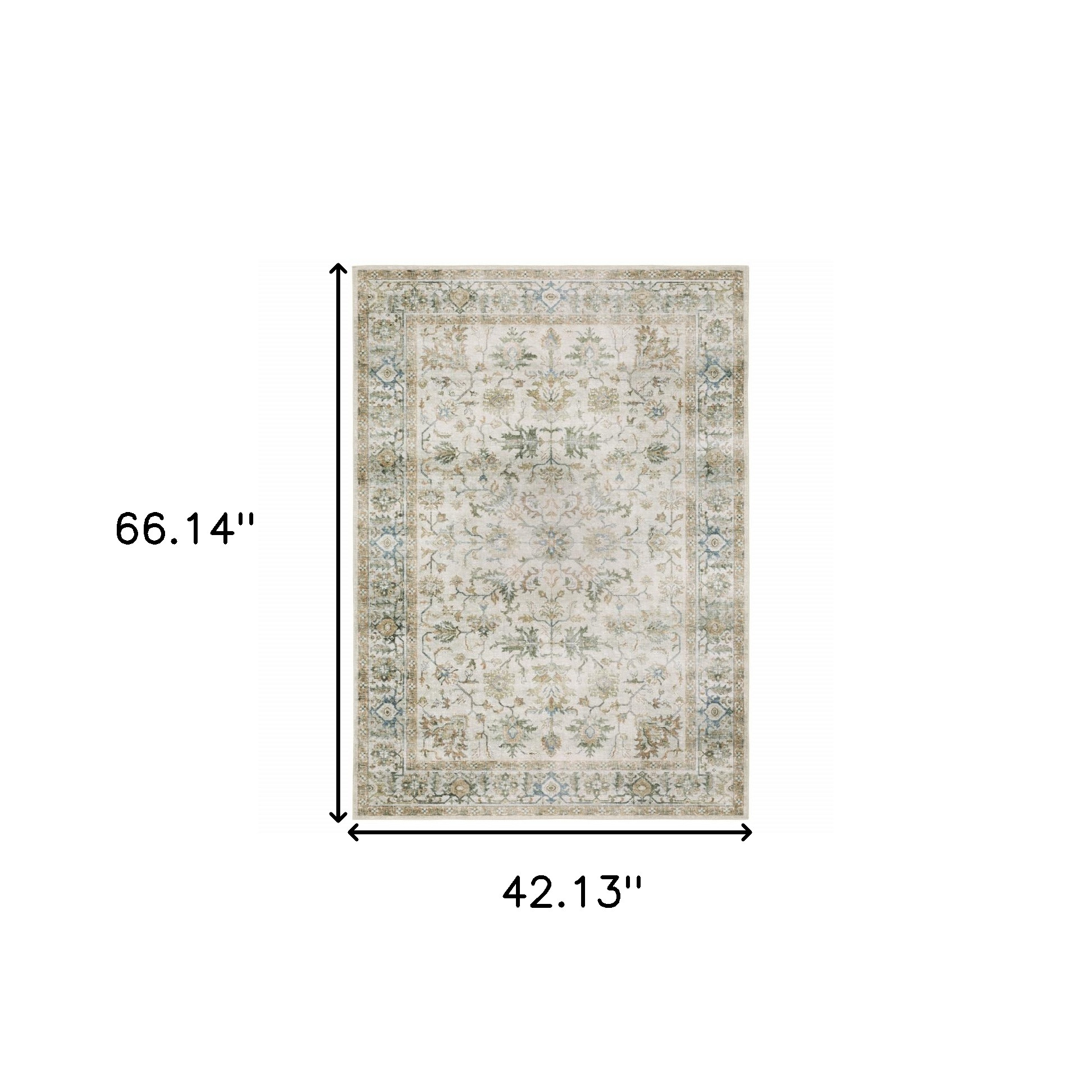 4" X 6" Blue and Gray Oriental Non Skid Area Rug
