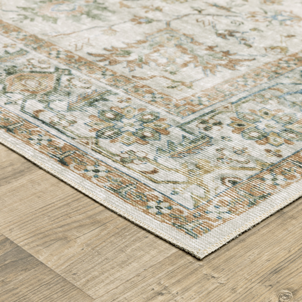 4" X 6" Blue and Gray Oriental Non Skid Area Rug
