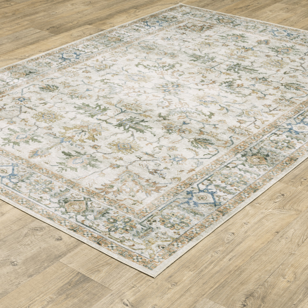 4" X 6" Blue and Gray Oriental Non Skid Area Rug